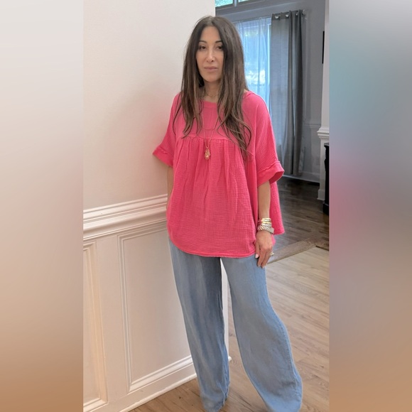 Boho Oversized Gauze Short Sleeve Top - Picture 1 of 7